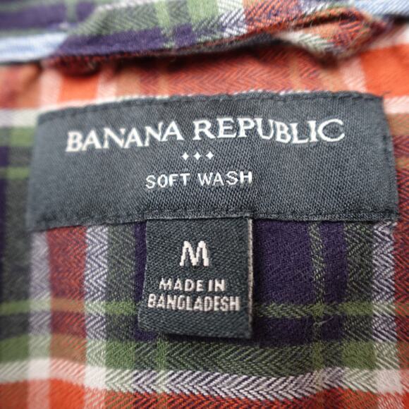 Banana Republic Soft Wash Shirt Sz M Red Navy Herringbone Irvine Western Preppy - Picture 2 of 10
